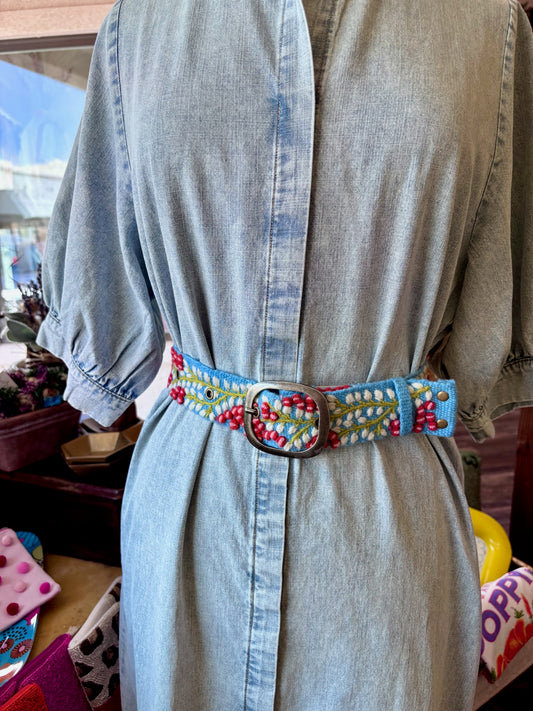 Berries on Vine Embroidered Wool Belt: Small