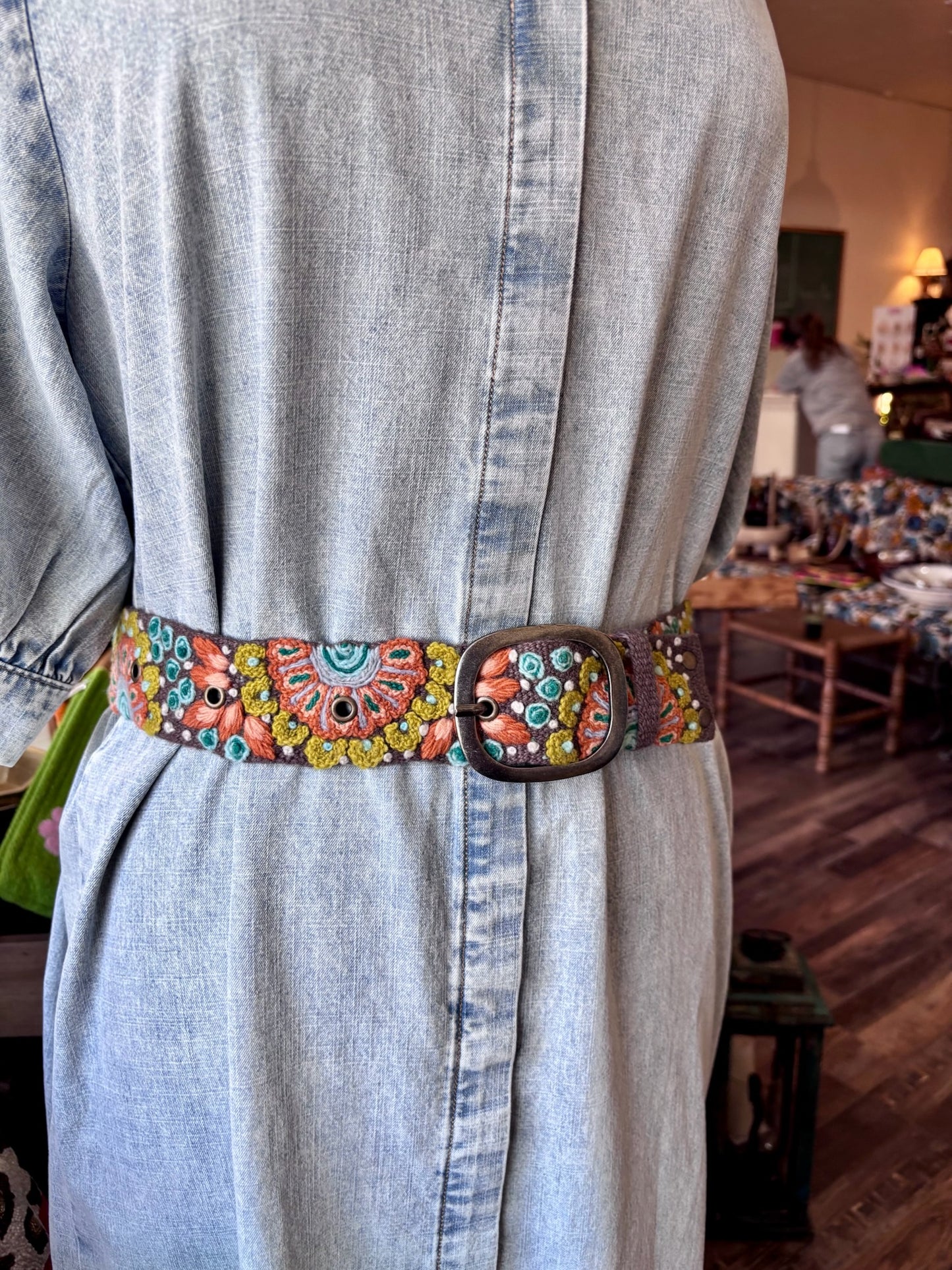 Andean Whisper Embroidered Wool Belt: Large