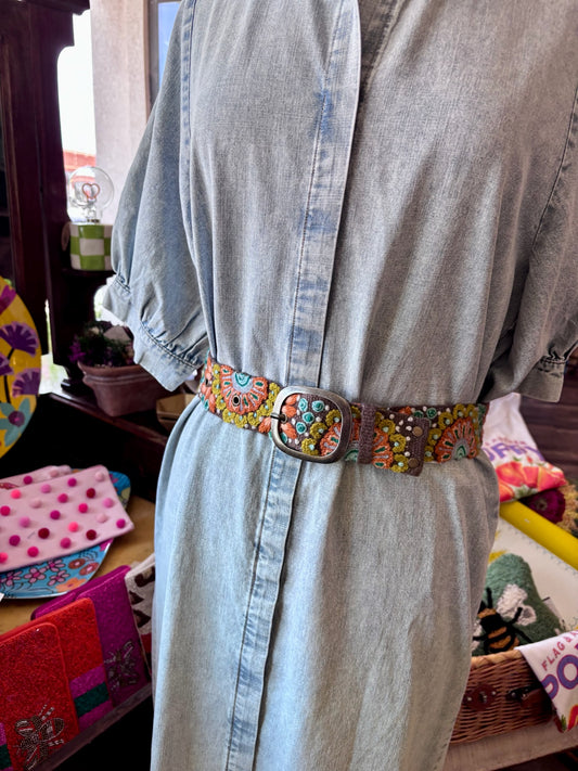 Andean Whisper Embroidered Wool Belt: Small