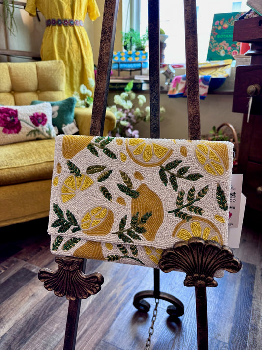 LEMON ARTIST SERIES DOUBLE SIDED BEADED CLUTCH