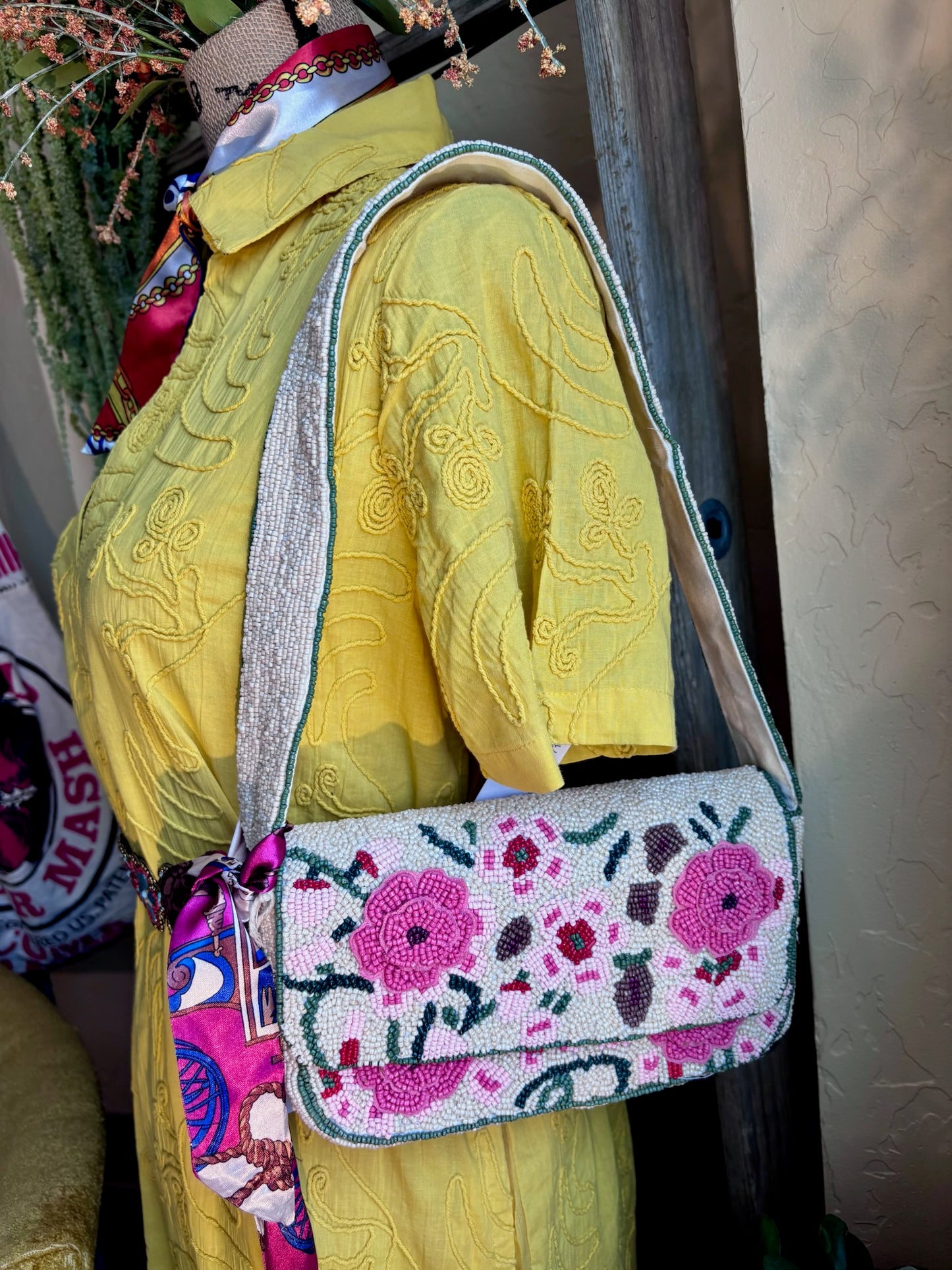 Country Side Floral Beaded Shoulder Bag