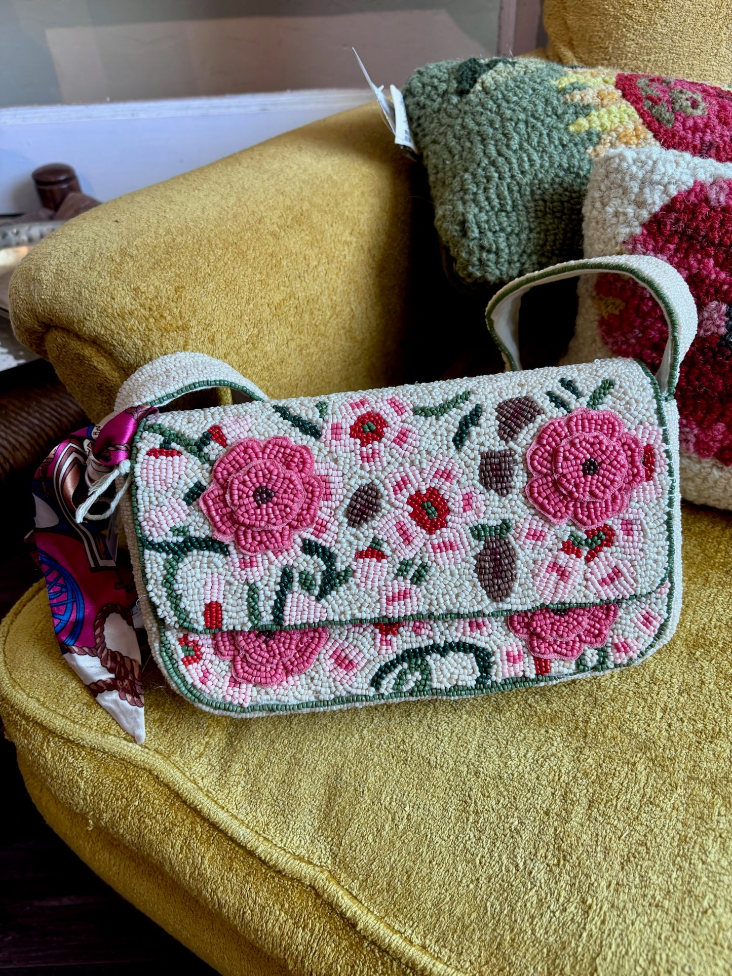 Country Side Floral Beaded Shoulder Bag
