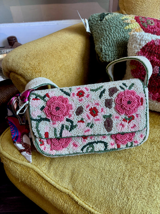 Country Side Floral Beaded Shoulder Bag