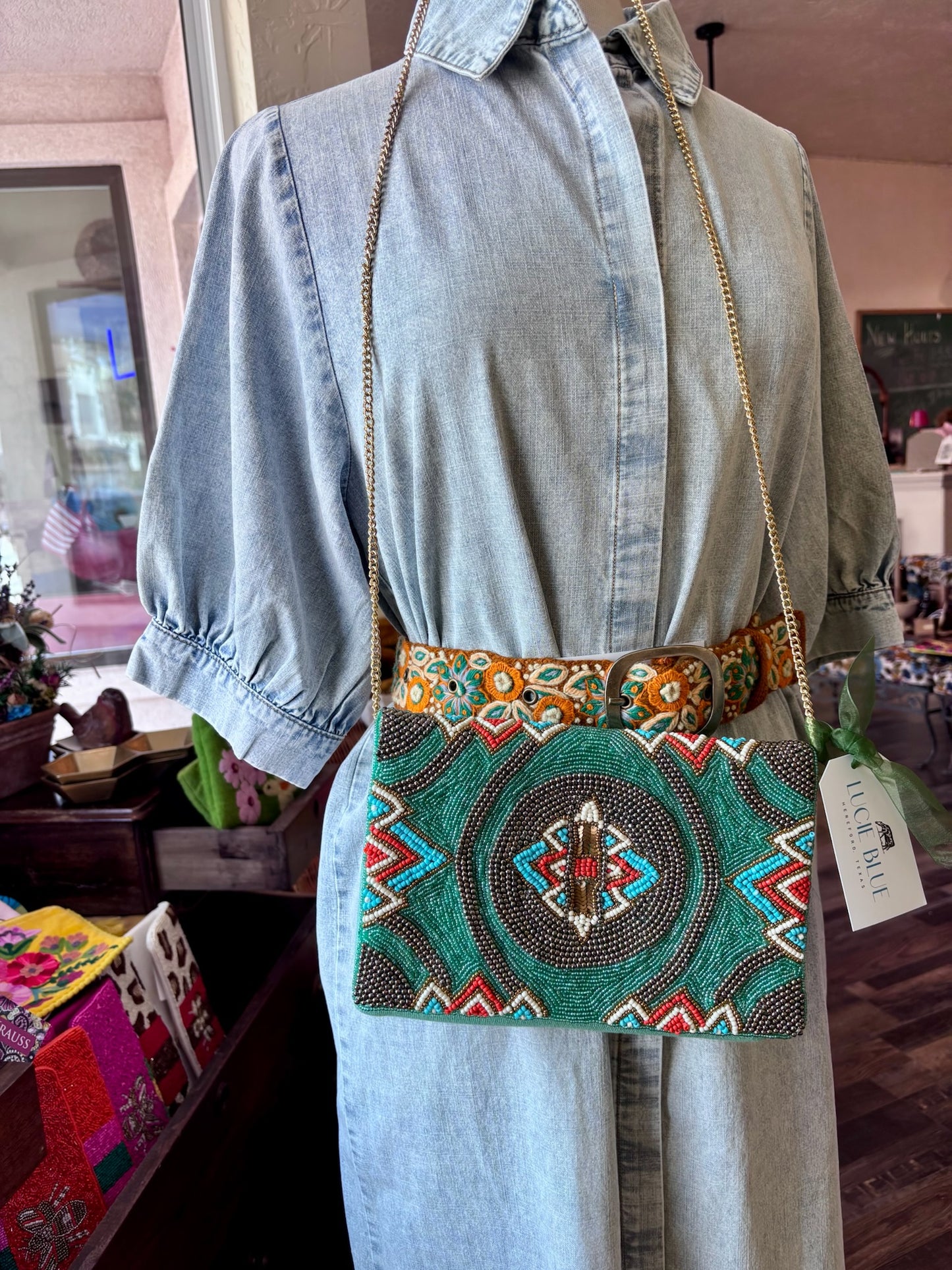 BOHO WESTERN TURQUOISE BEADED CLUTCH