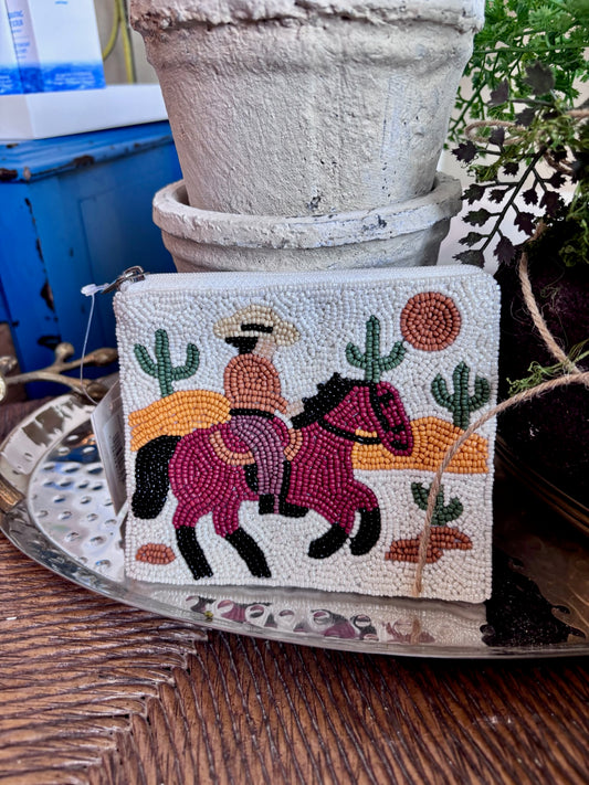 Cowboy On A Horse Beaded Coin Pouch