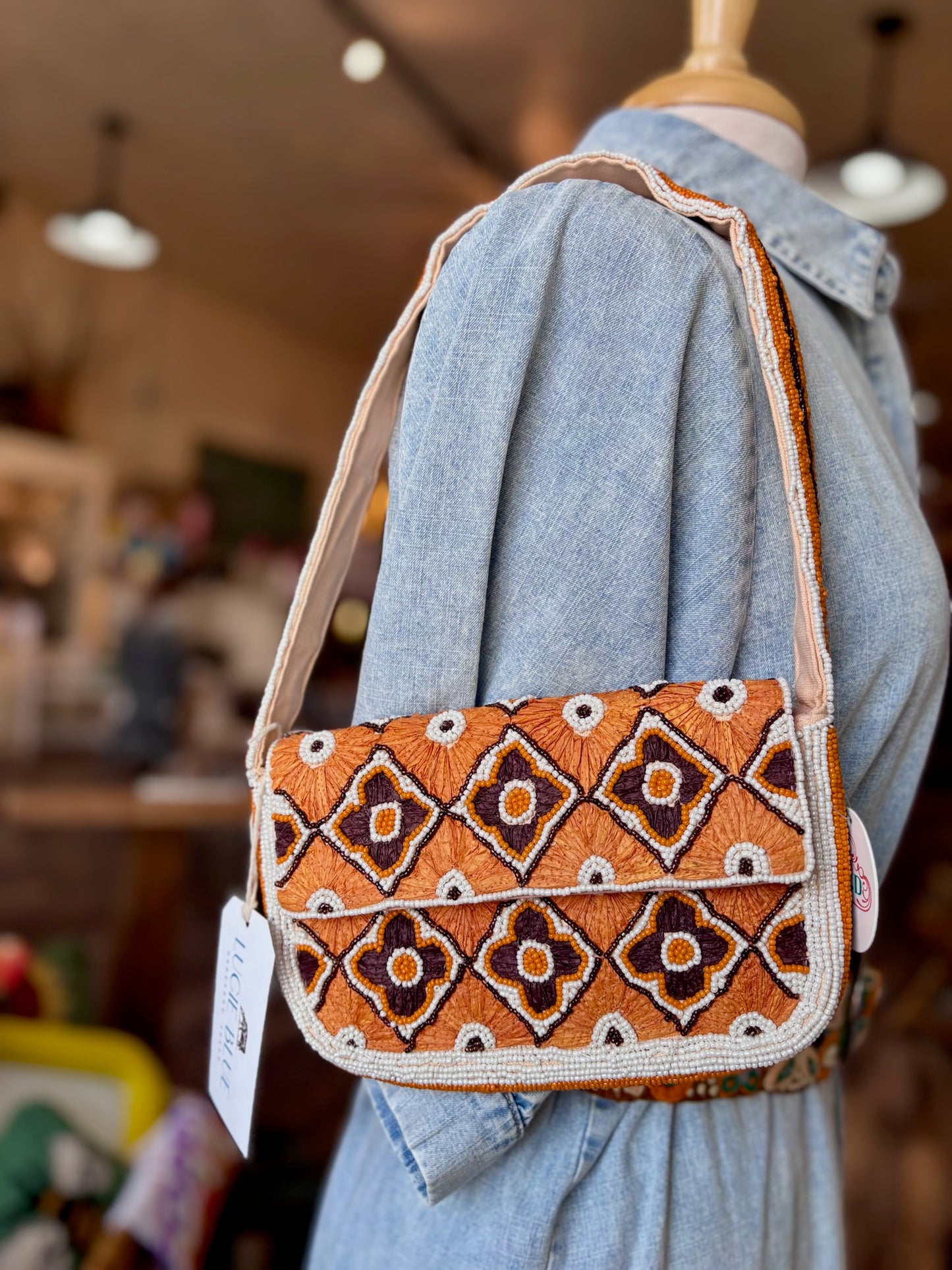 TERRACOTTA BOHO BEADED SHOULDER BAG