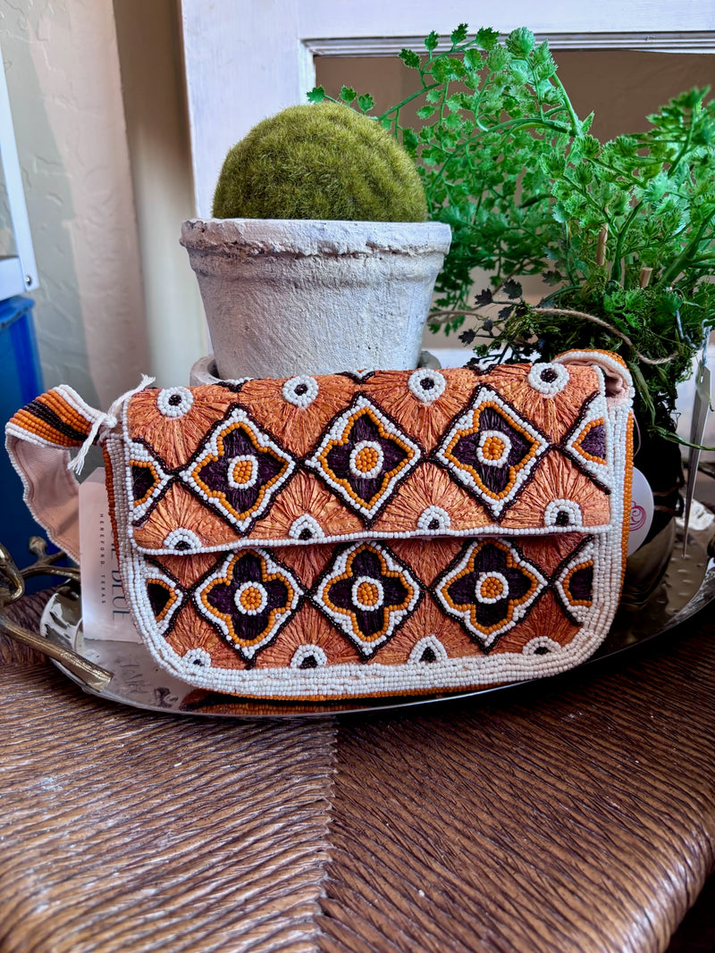 TERRACOTTA BOHO BEADED SHOULDER BAG