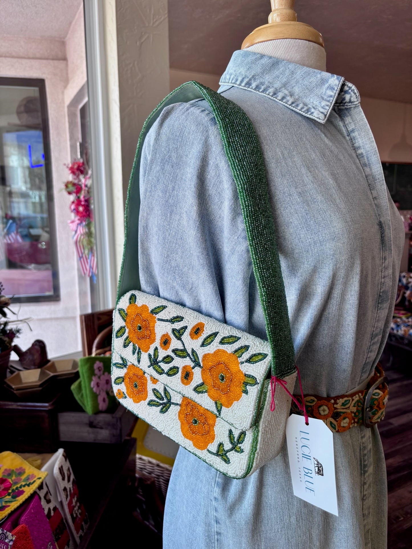 Golden Flowers Double Sided Beaded Shoulder Bag