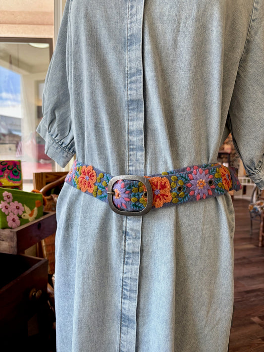 Prairie Flowers Embroidered Wool Belt: S