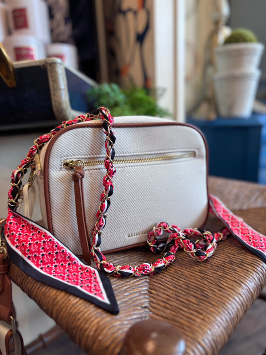 Woven Scarf Chain Purse/Phone Strap - Black & Red