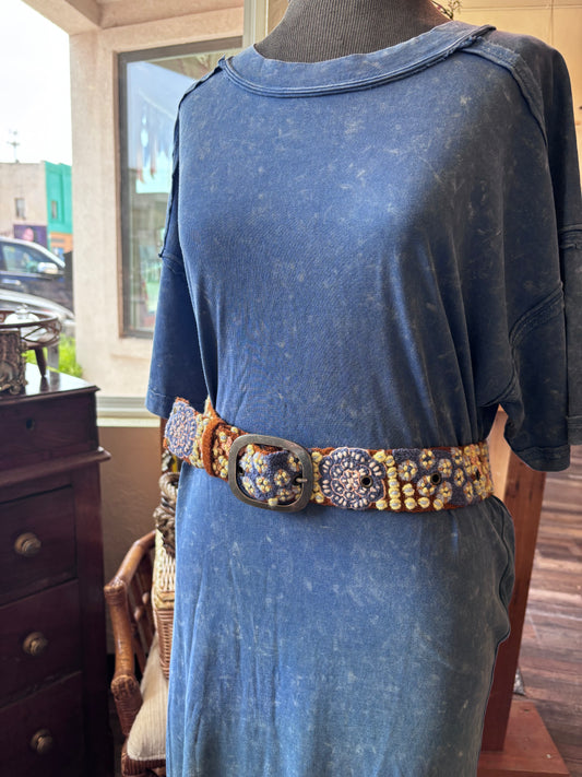 Blue Skies Floral Embroidered Wool Belt: L