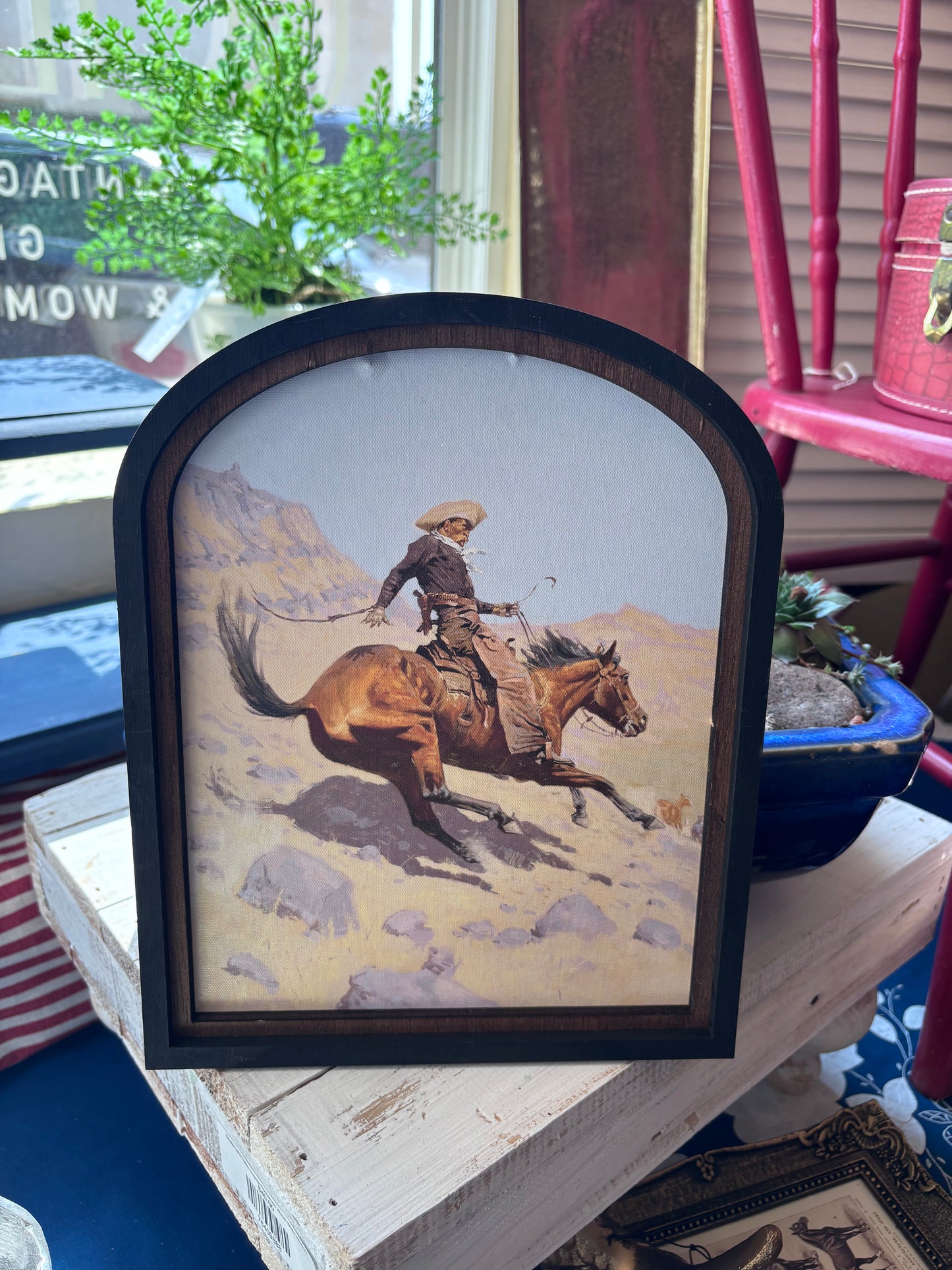 Canvas Print of cowboy on Horse Arch Frame