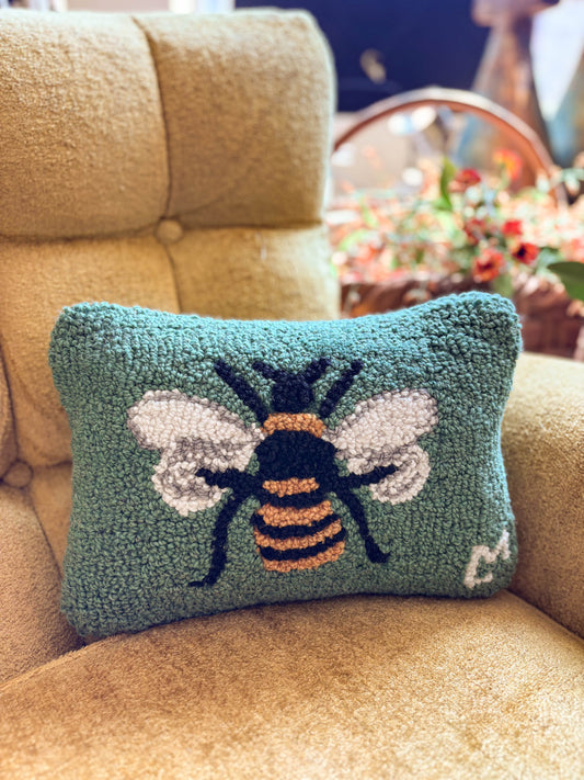 Honey Bee 8"x12" Hooked Wool Pillow