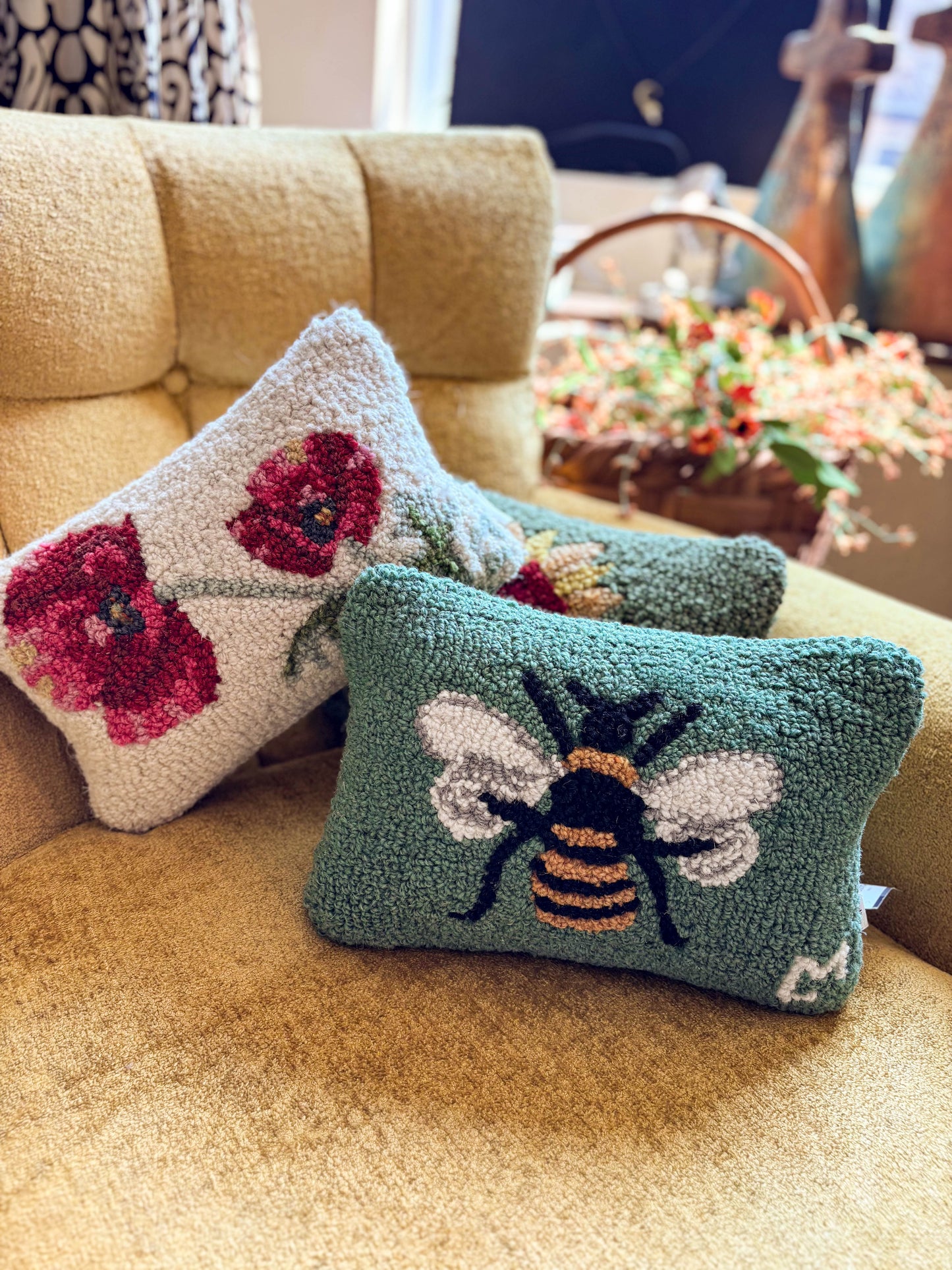 Sunflower 8"x12" Hooked Wool Pillow