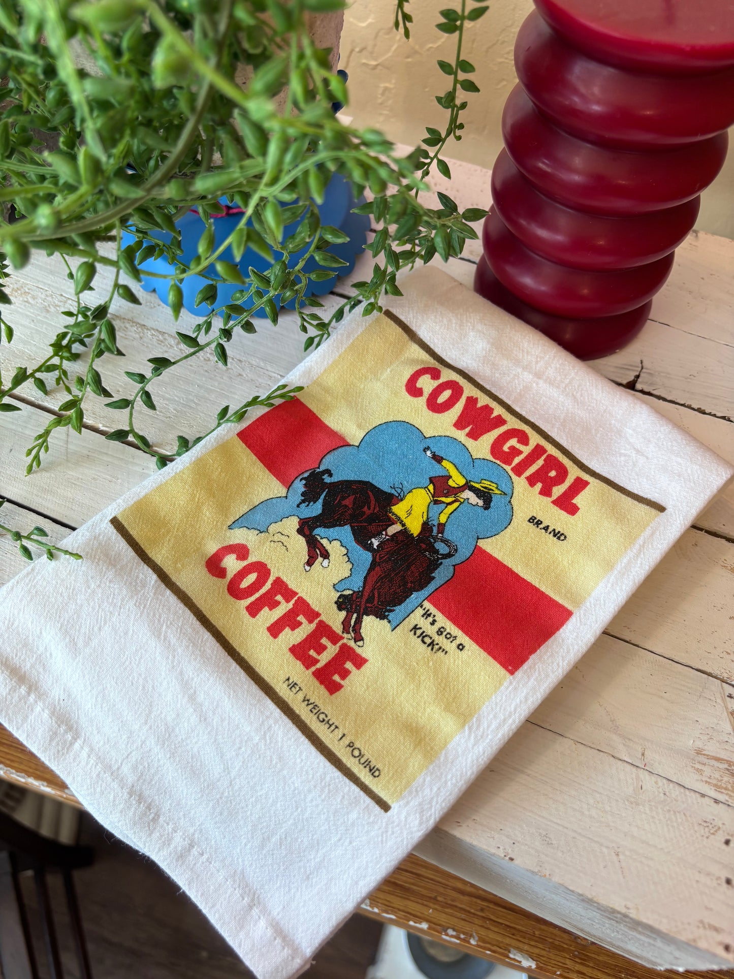 Cowgirl Coffee Retro Flour Sack Kitchen Towel