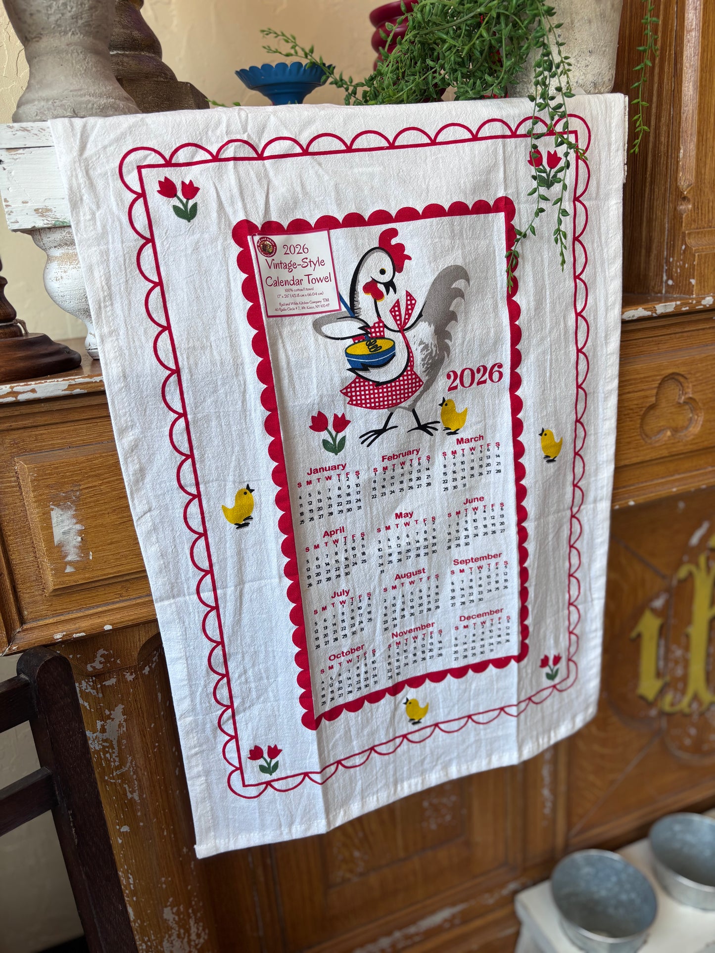 2026 Kitchen Chicken Calendar Tea Towel