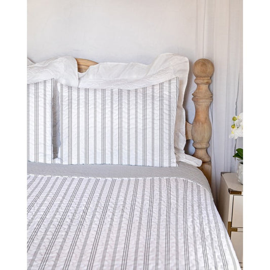 Ida Mae Gray French Stripe Quilt- Queen Size