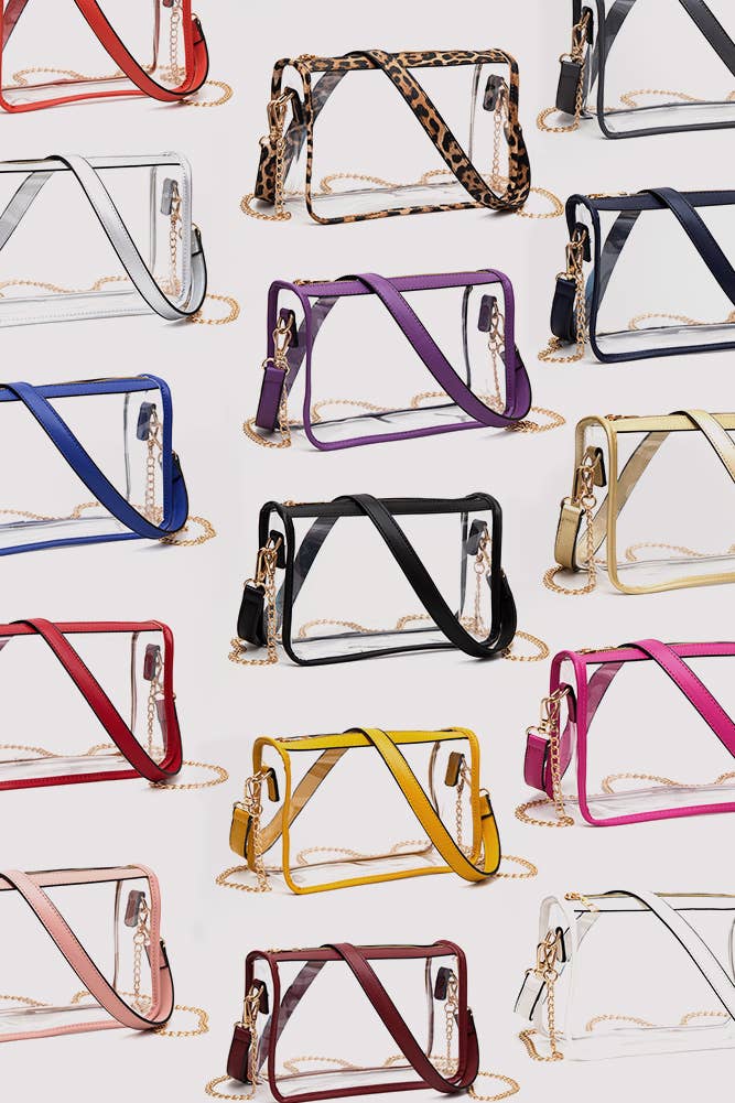 Clear Rectangle Stadium Concert Crossbody Bag: Burgundy