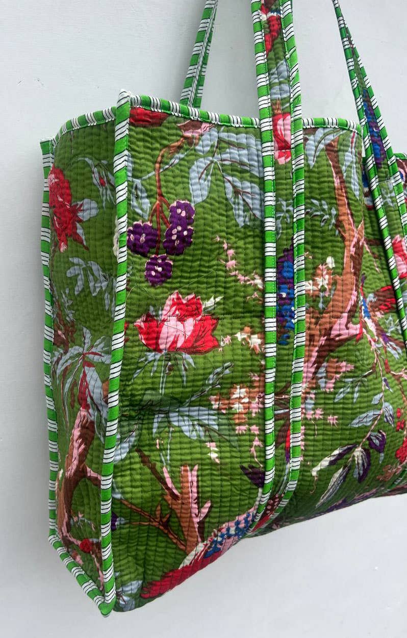 Bird Printed Cotton Quilted Shopping Bag Grocery Women Bags