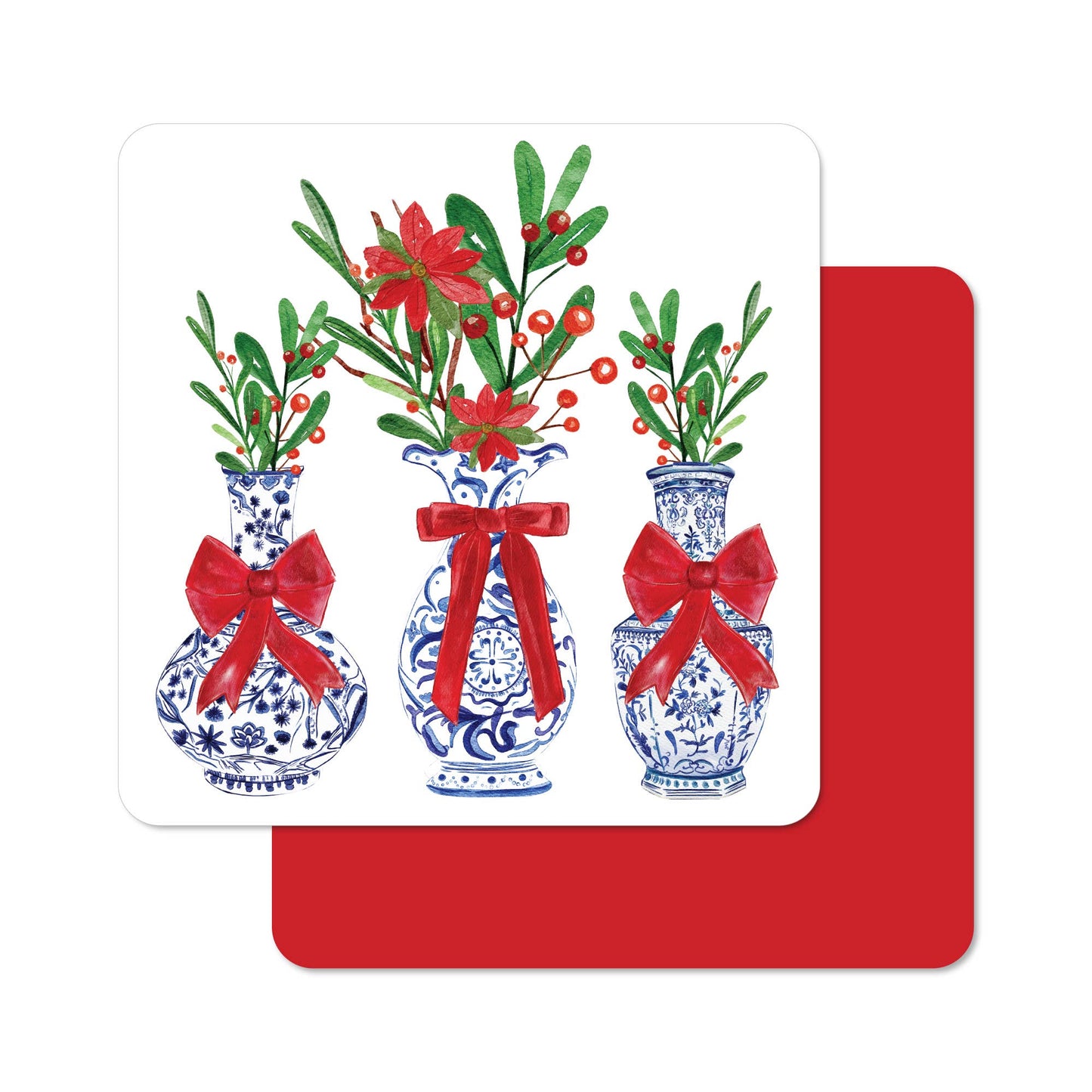 Topiary Ginger Jar Holly- 6 Pack Coasters - Christmas