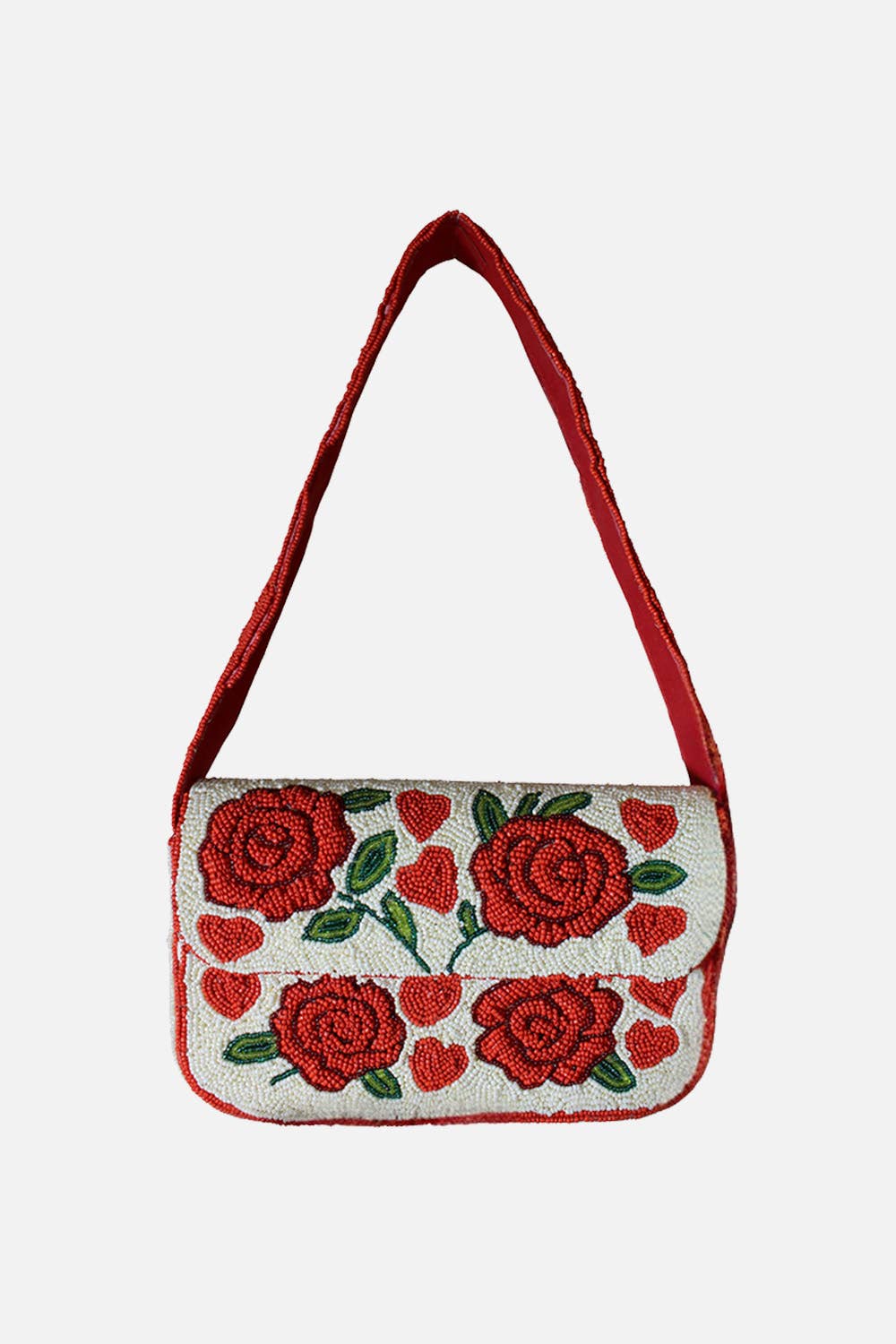 Roses With Hearts Double Sided Beaded Shoulder Bag
