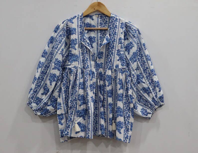 Kyra Top Dress Mini Dress Striped Floral Printed Tunic Top : M