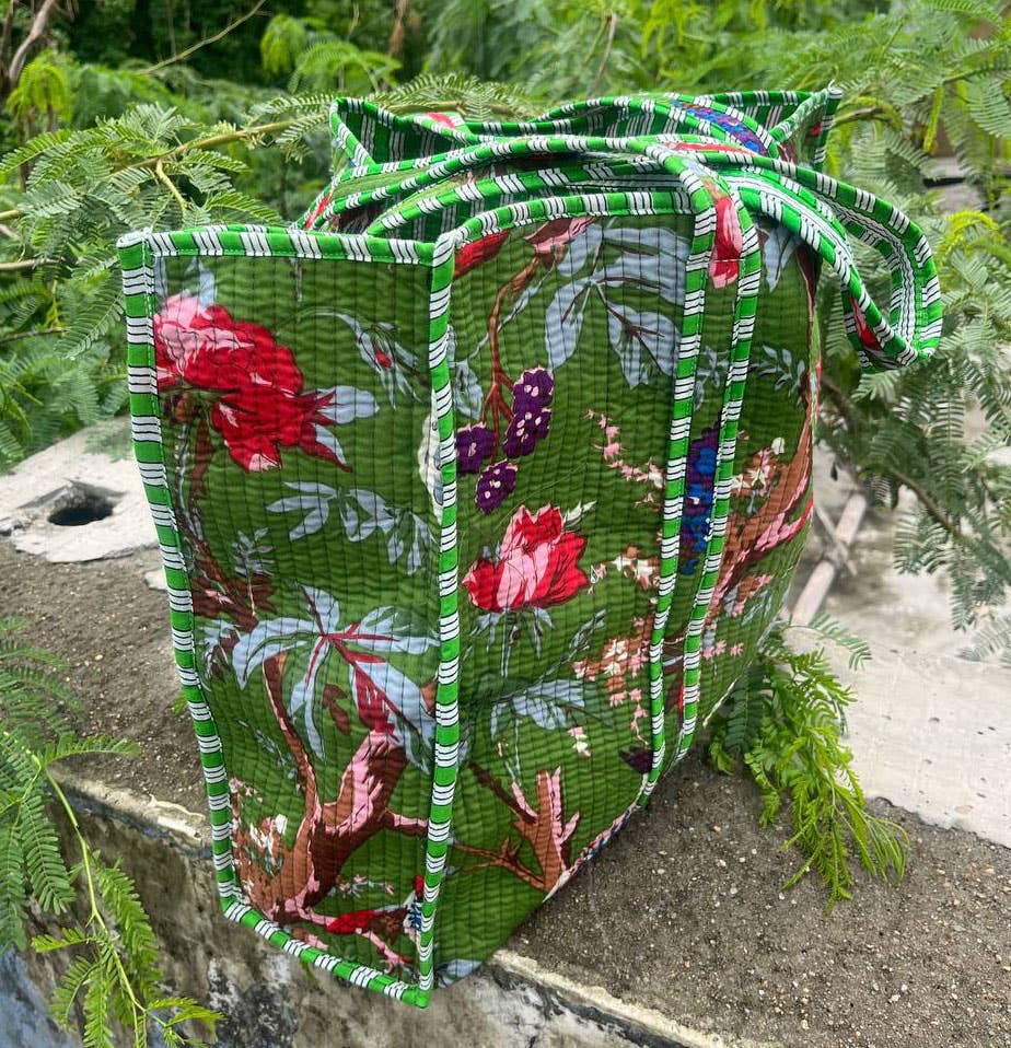 Bird Printed Cotton Quilted Shopping Bag Grocery Women Bags