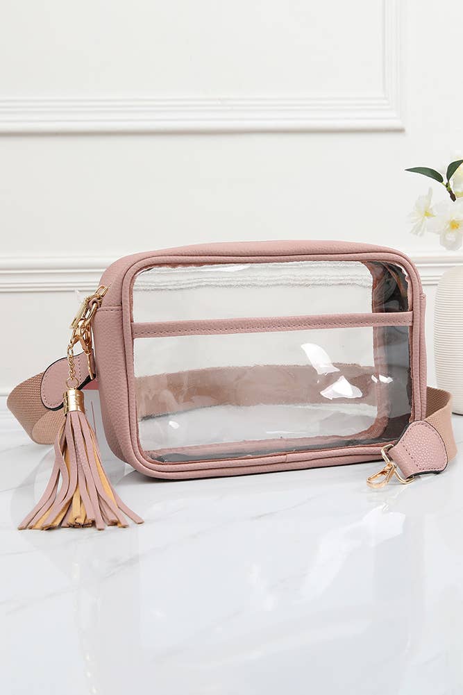 Clear PU Cross Body Camera Bag: Burgundy