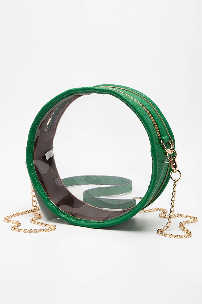 Solid Color Trim Clear Round Crossbody Bag: Bronze