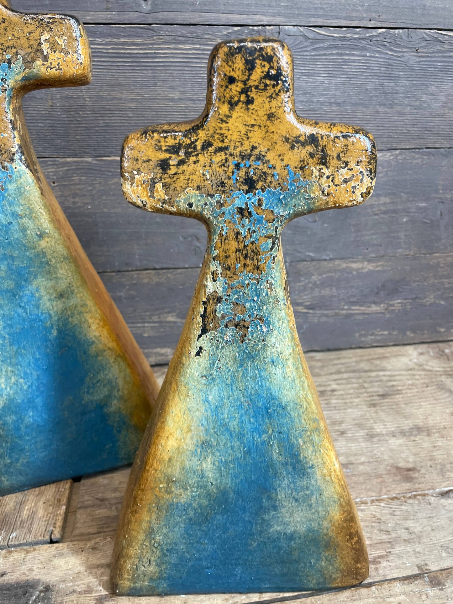 Old World Cross-Set of 3-Pedestal Clay Cross-Handmade (3)