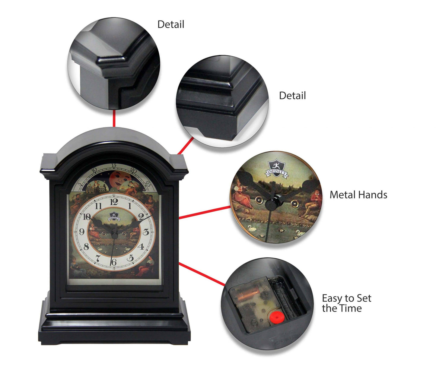 Classic Grandfather Black Traditional Tabletop Clock 9 Inch