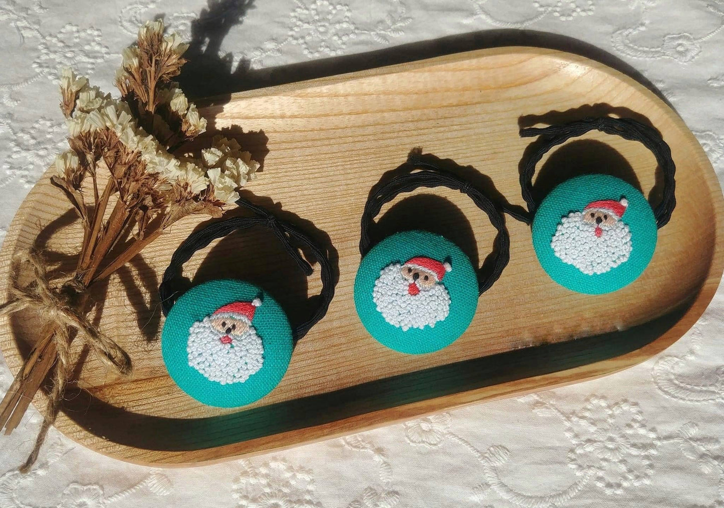 Santa Claus Embroidered Button Hair Tie Christmas Collection