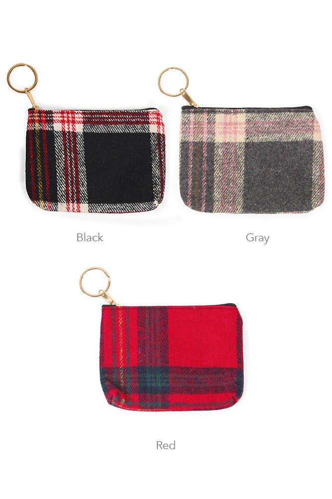 Plaid Print Coin Card Purse: Red
