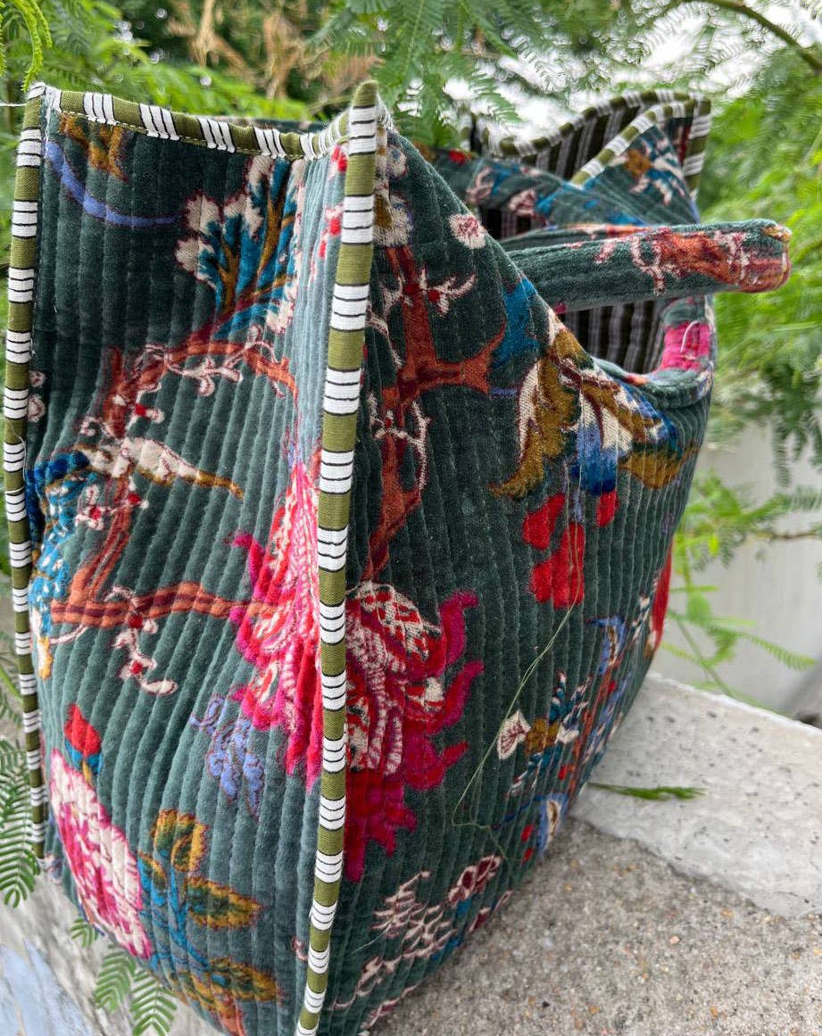 Party Wear Floral Jaipuri Quilted Velvet Cotton Women Bags