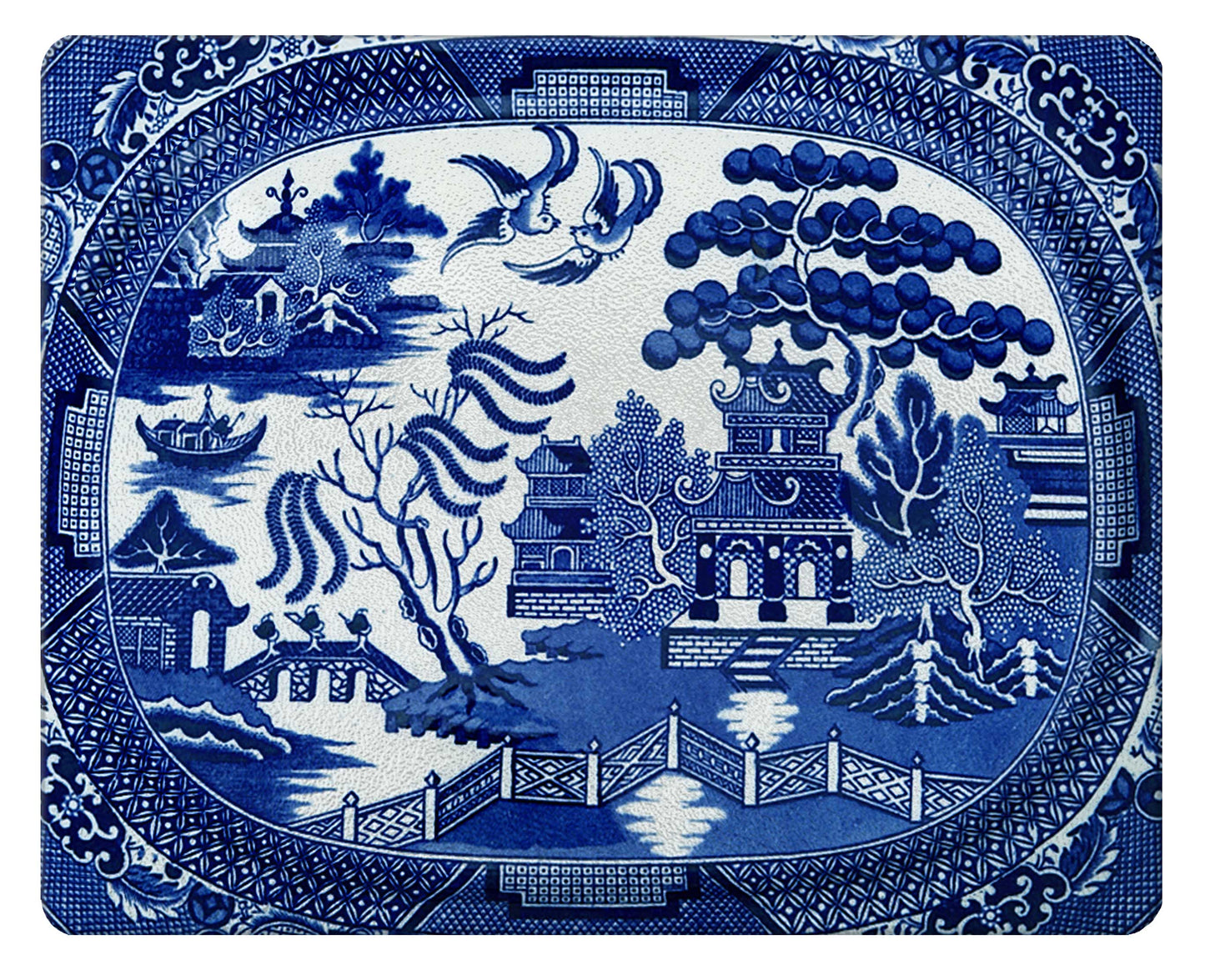 GB1386-Blue Willow Glass Cutting Board: Small Rectangular 8" by 11"