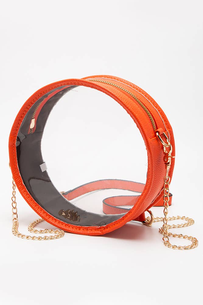 Solid Color Trim Clear Round Crossbody Bag: Black/White