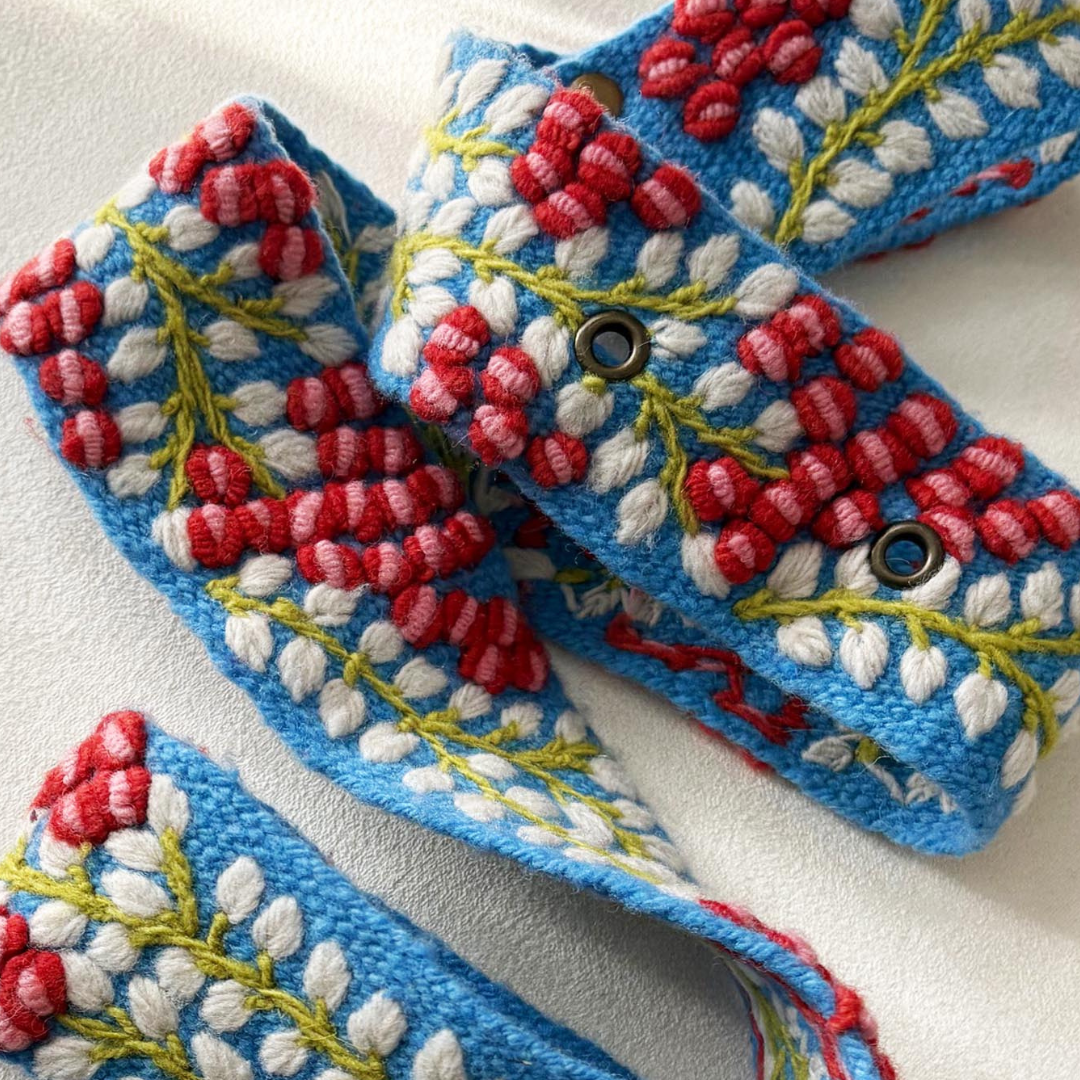 Berries on Vine Embroidered Wool Belt: S