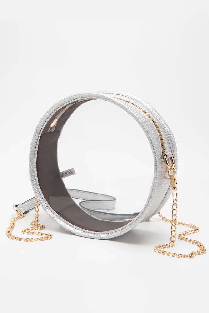 Solid Color Trim Clear Round Crossbody Bag: Bronze