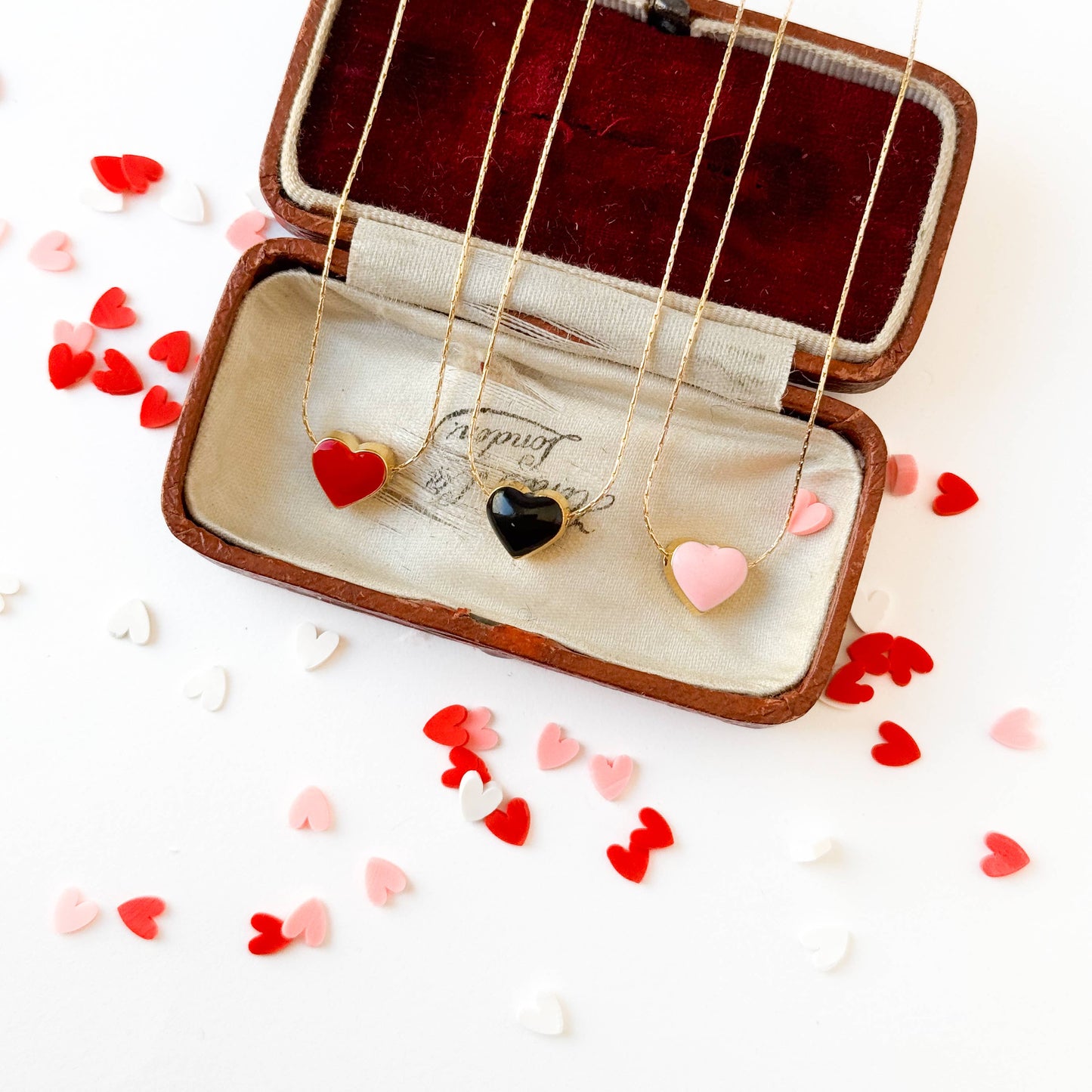 Heart Necklace Gold Filled Necklace, Valentine's Day Gift: Red / 18"