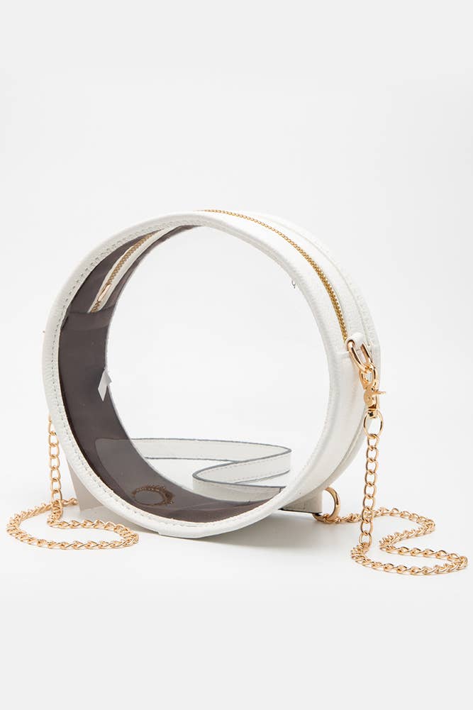 Solid Color Trim Clear Round Crossbody Bag: Black/White