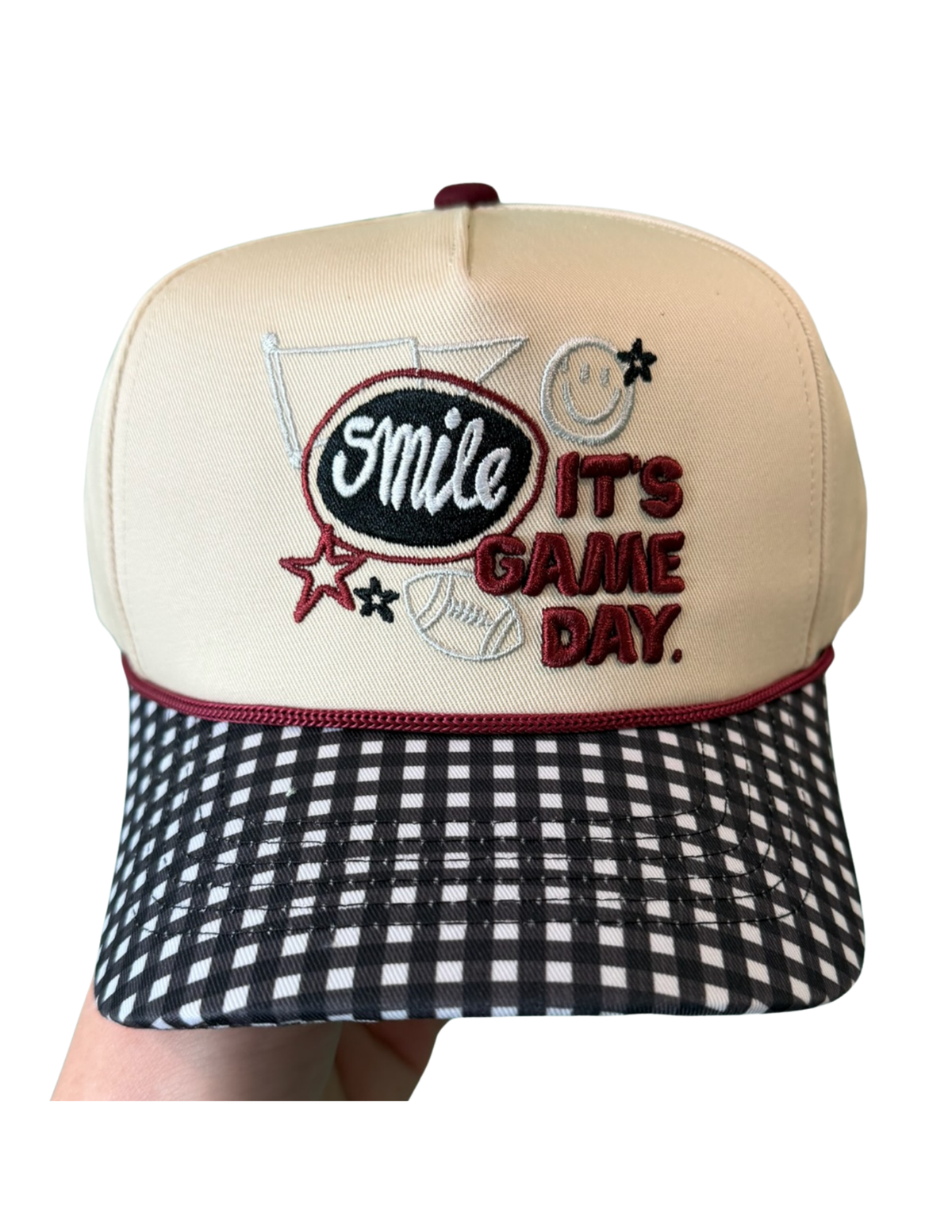 SMILE, IT’S GAME DAY CANVAS CAP: MAROON