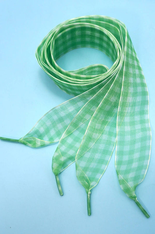 CHECKER SATIN ORGANZA SHOE LACE | 40SD112: Green