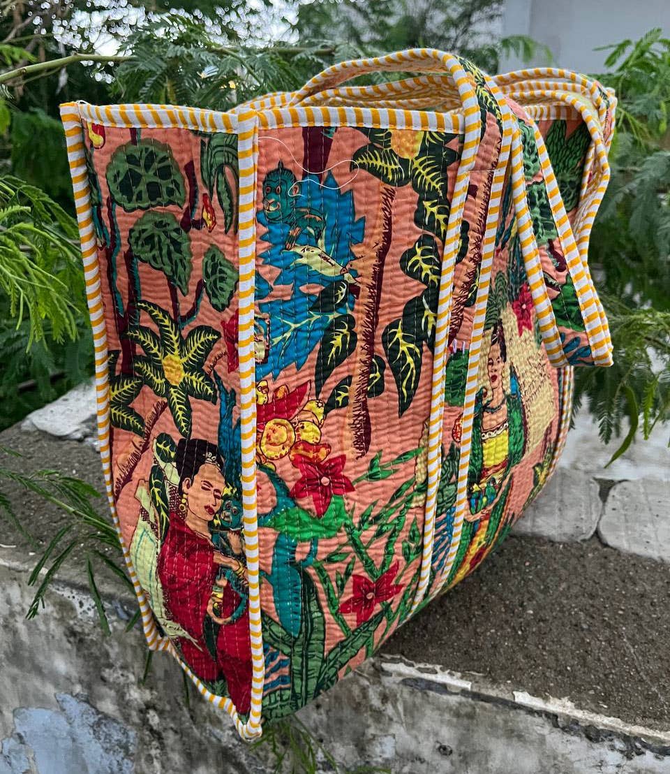 Frida Kahlo Printed Cotton Quilted Bag Women Shoulder Bags