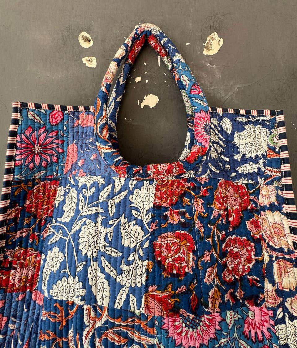 Quilted Cotton Bag Patch Work Floral Print Bag Shopping Bags