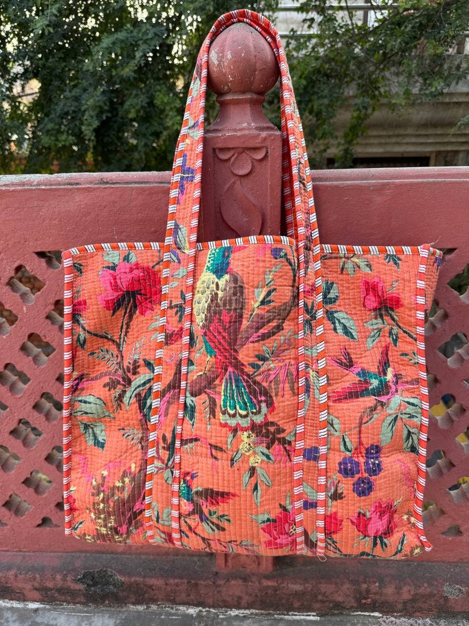 Bird Printed Bag Cotton Quilted Bag Market Bag Shopping Bags