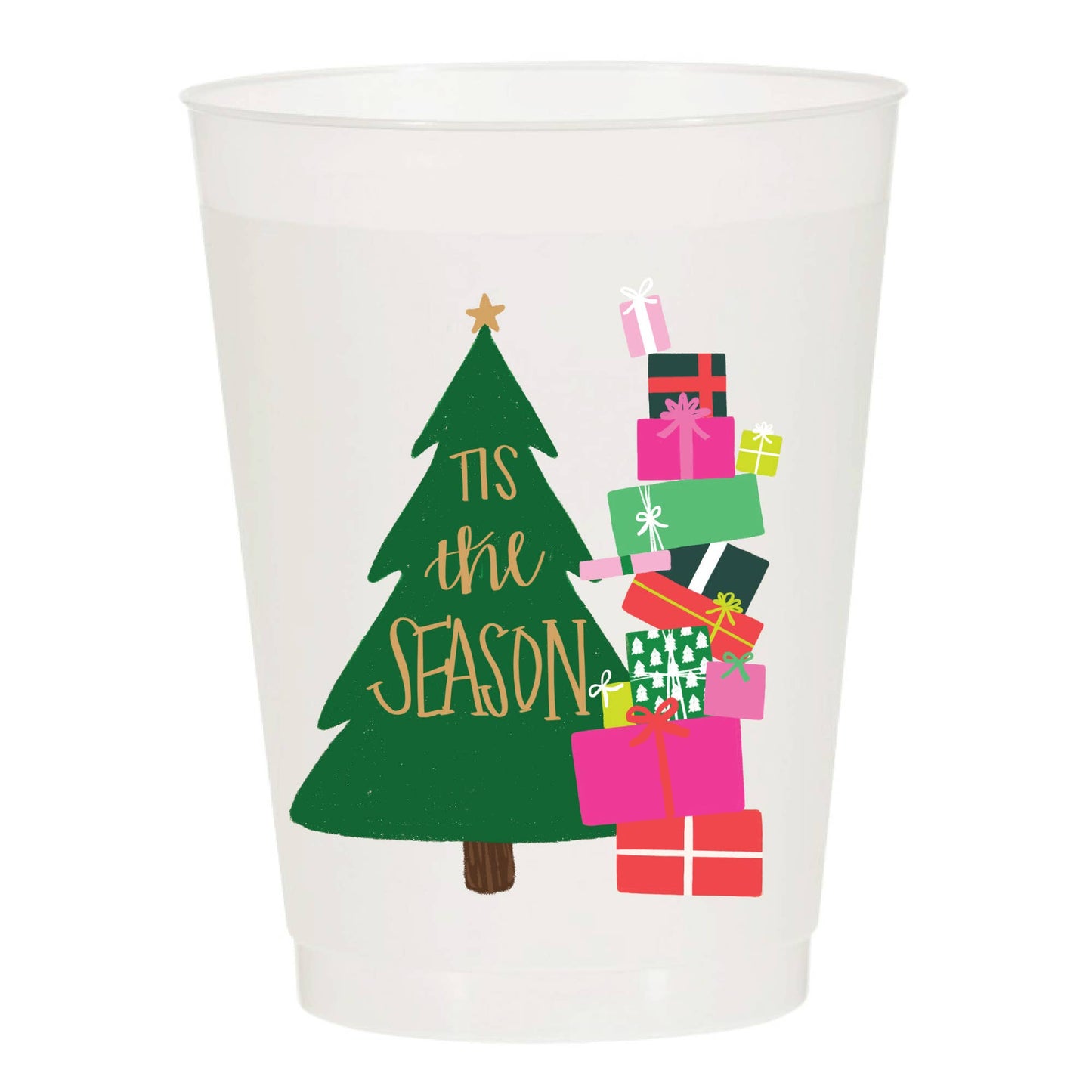 Tis' The Season Tree Gifts Frosted Cups - Christmas : Pack of 6