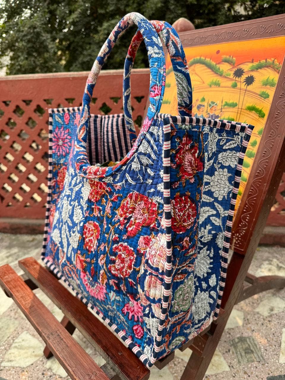 Quilted Cotton Bag Patch Work Floral Print Bag Shopping Bags