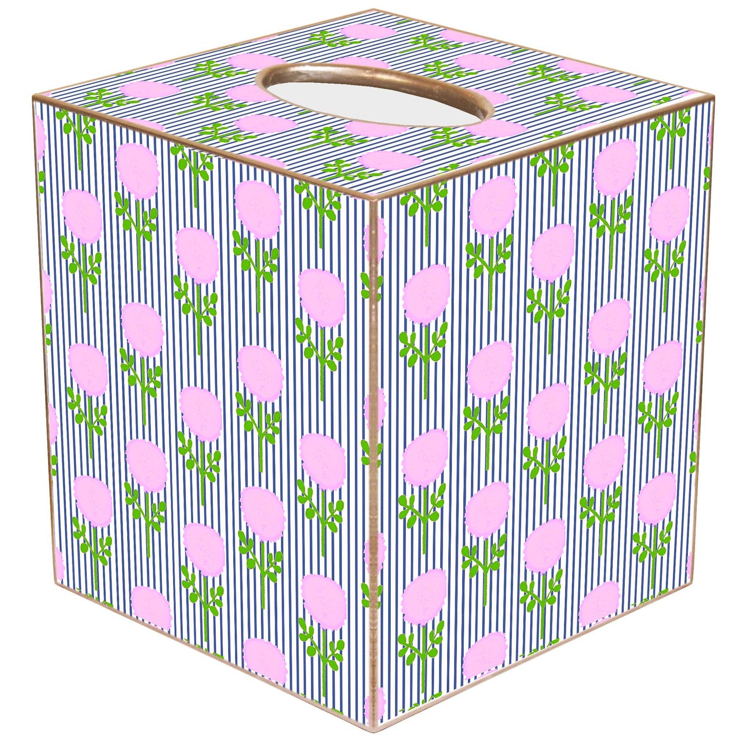 TB9320LP-Marigold Ticking Stripe Pink by Laura Park Tissue Box Cover: Paper Mache