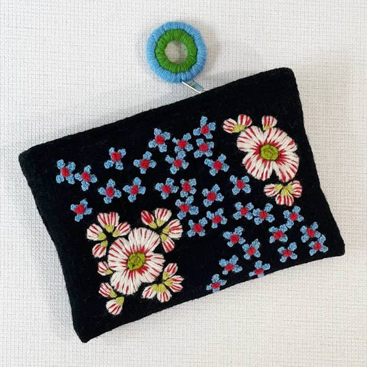 Forest Wander Embroidered Wool Pouch - Black
