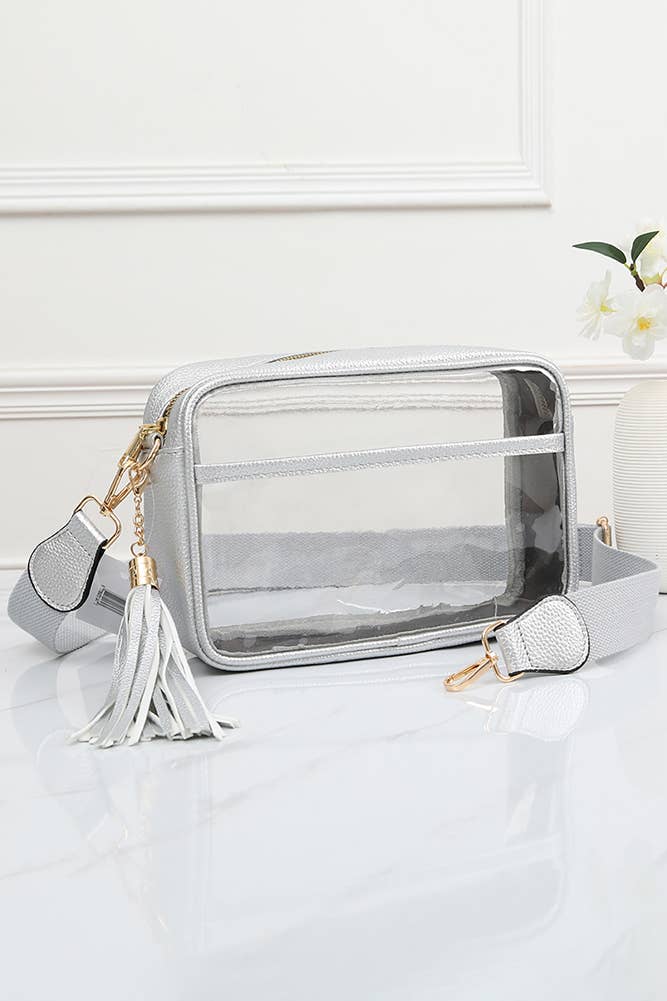 Clear PU Cross Body Camera Bag: Black